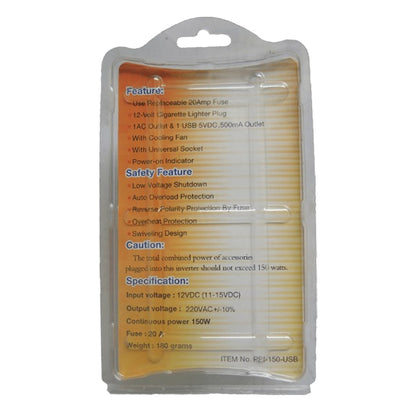 A packaged replacement 20Amp fuse for a cigarette lighter plug, shown in its clear plastic blister pack with an orange and yellow printed insert card detailing features, safety, and specifications.