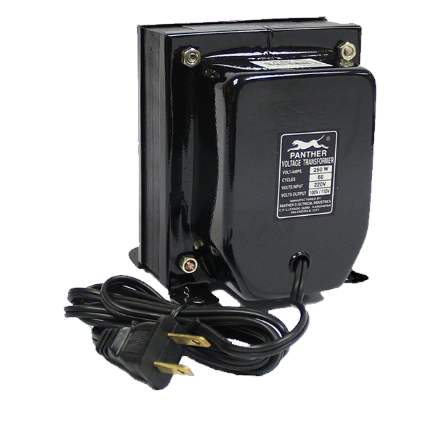 A black Panther Power Transformer with its attached power cord, shown against a plain white background.