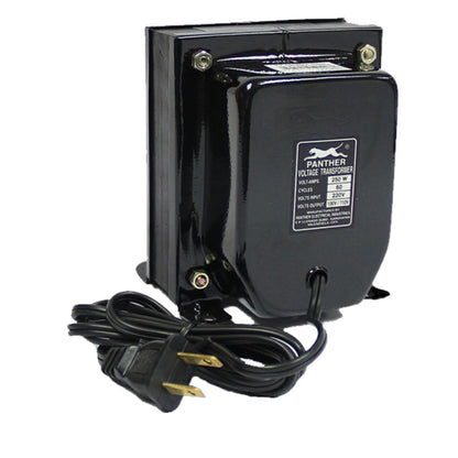 A black Panther Power Transformer with its attached power cord, shown against a plain white background.