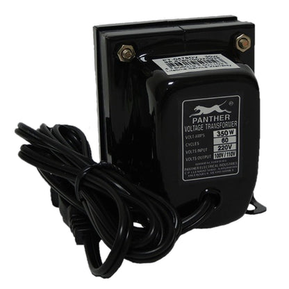 A black Panther brand voltage transformer with a coiled black power cord, shown against a plain white background.