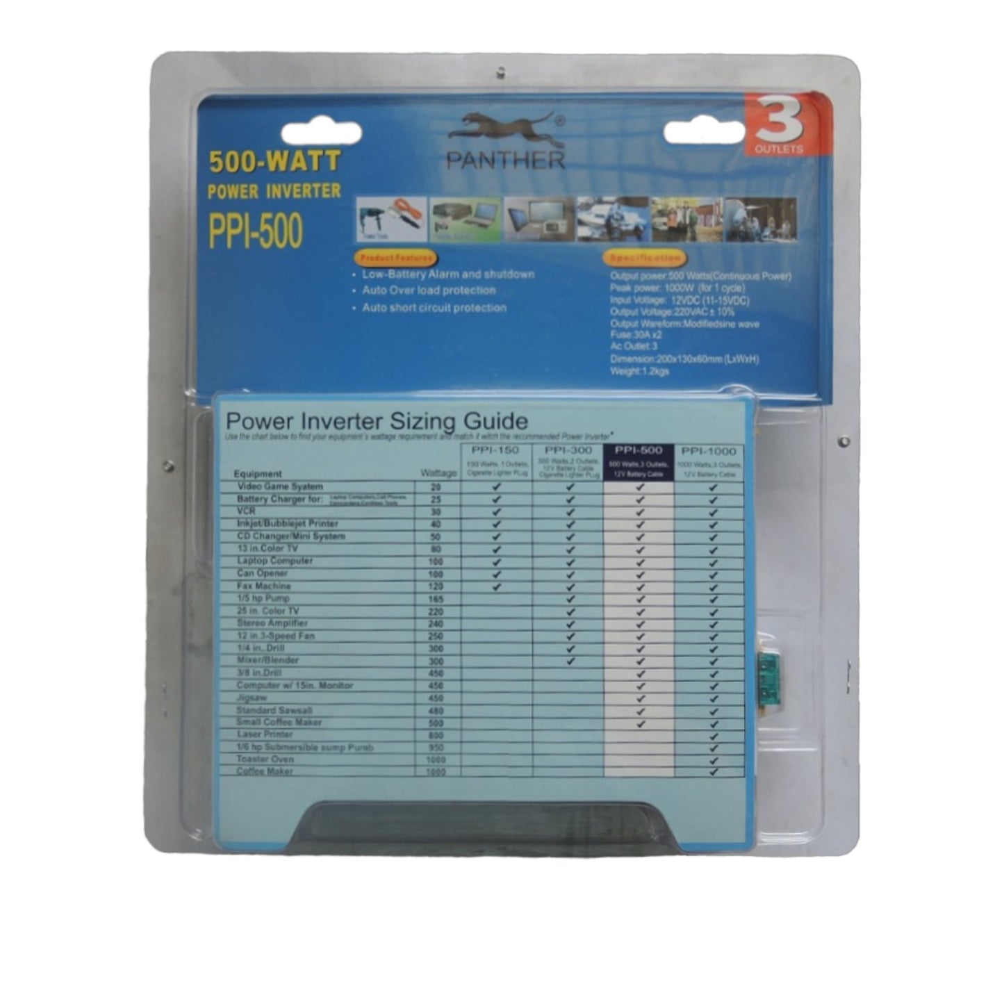 Panther 500W Terminal Connection, Uninterruptible Power Supply  Power Inverter ( Modified Sine Wave) PPI500 Input: 12V Out:220V