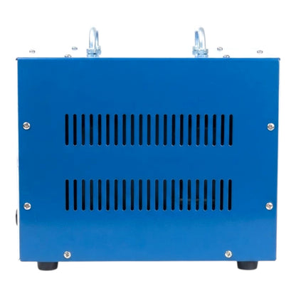 A blue metal industrial equipment box with ventilation slots on the front, shown against a plain white background.