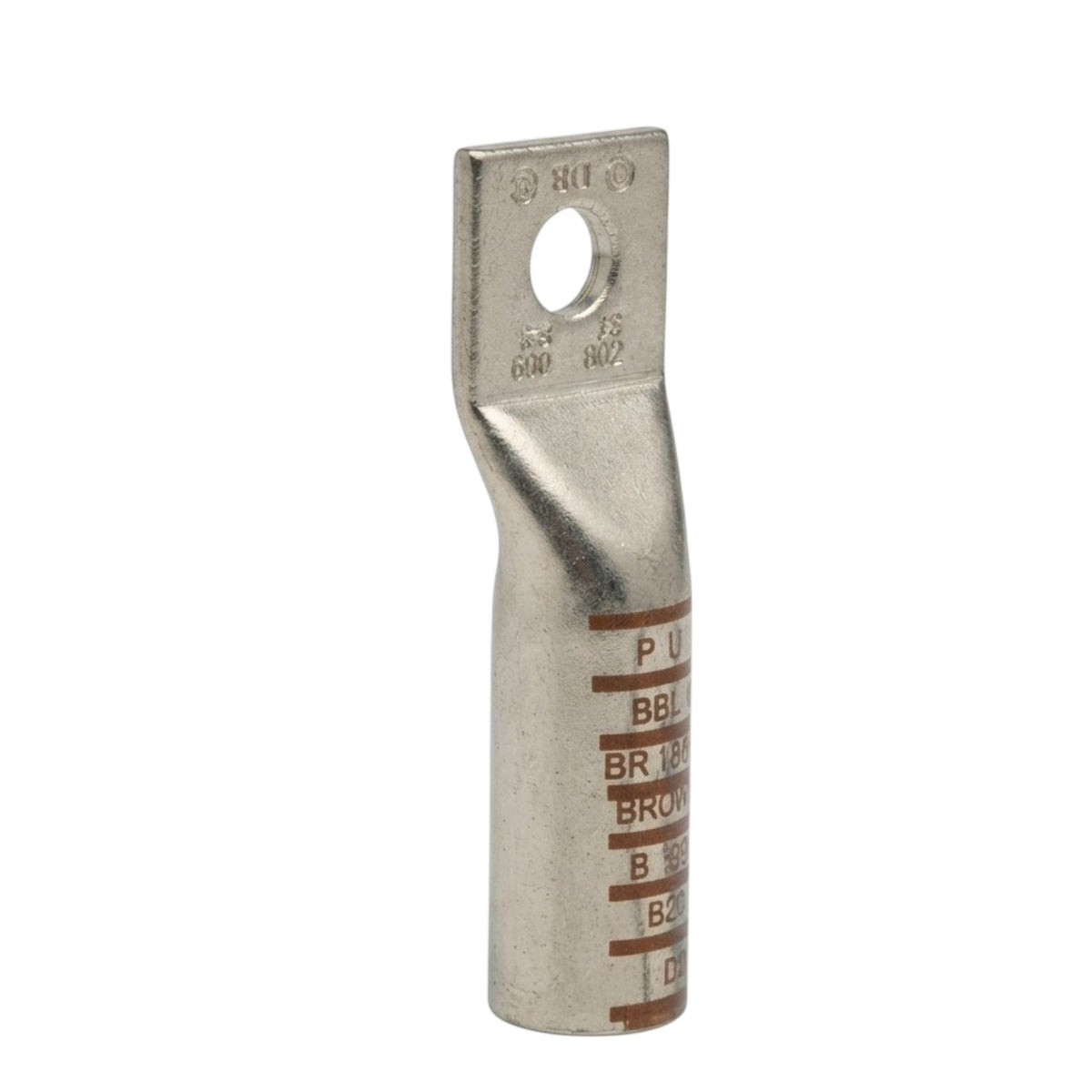 A metal electrical terminal block with a brown color code stamp on the side, shown against a plain white background.