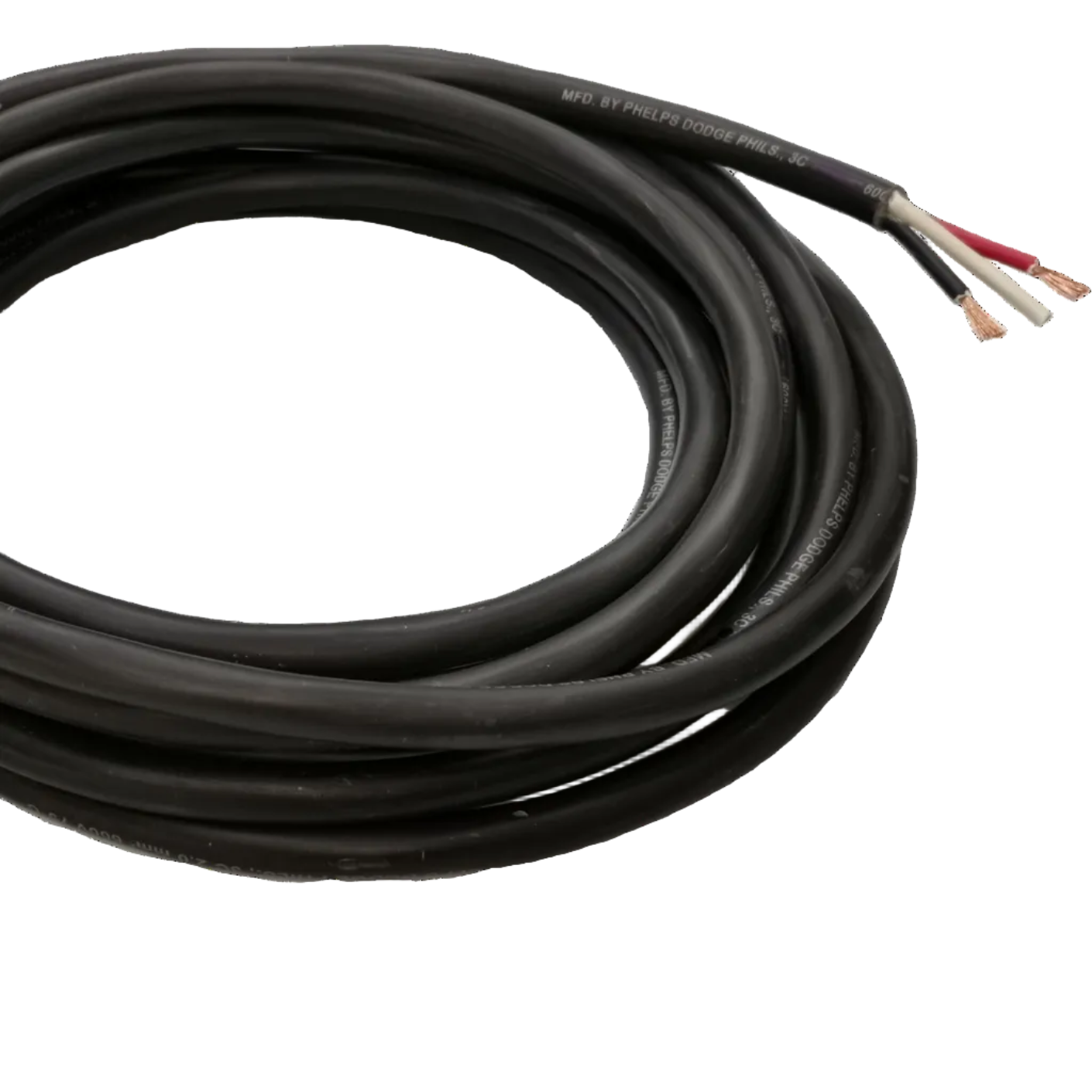 Phelps Dodge 3 core power cable 15 meters 3.5mm black electrical wire coil with exposed copper ends