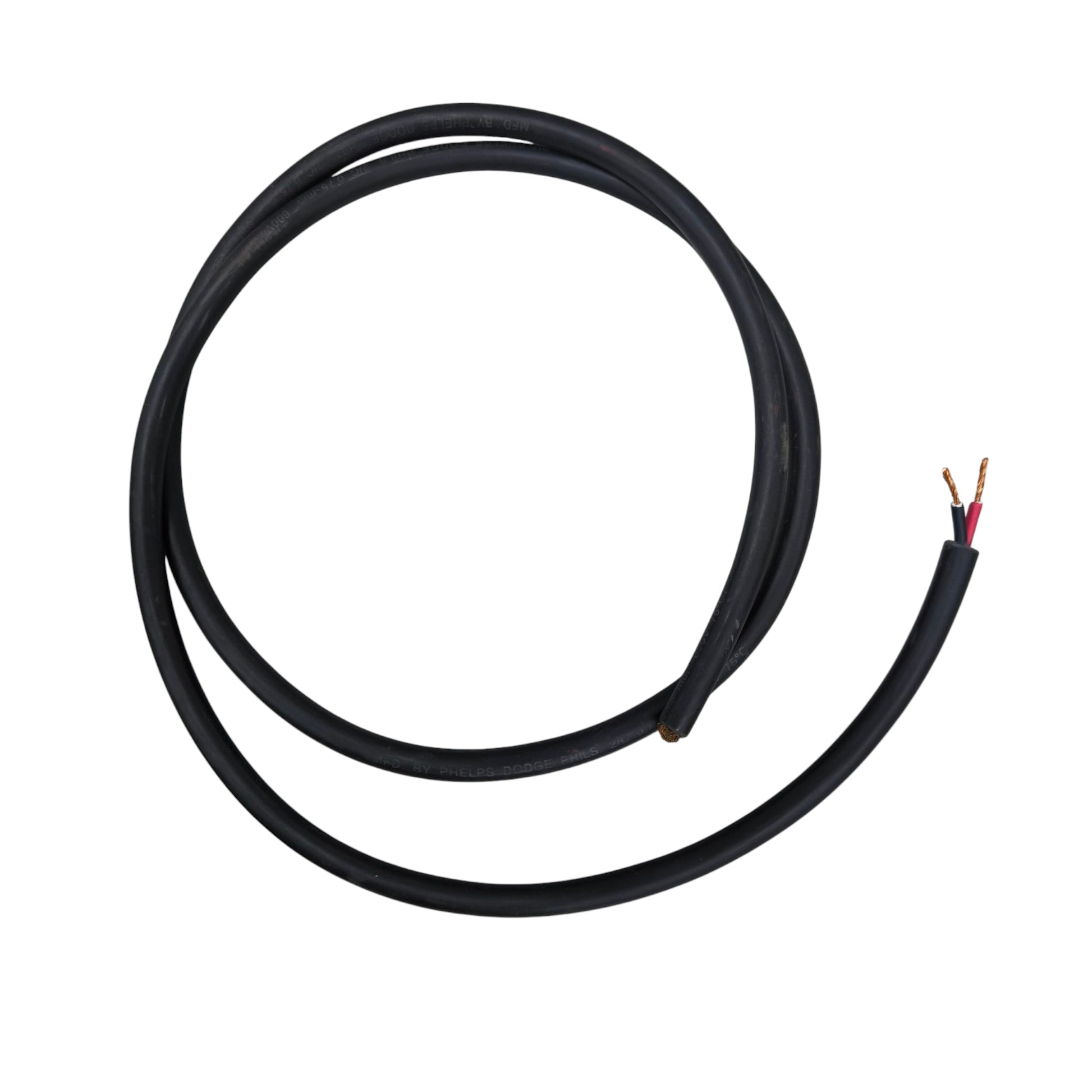 Phelps Dodge 18 gauge 2 core electrical wire in black with exposed copper ends