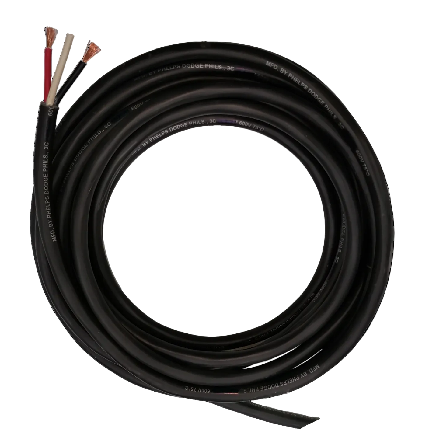 Phelps Dodge 0.75mm 3 core royal cord wire with black insulation and exposed copper strands