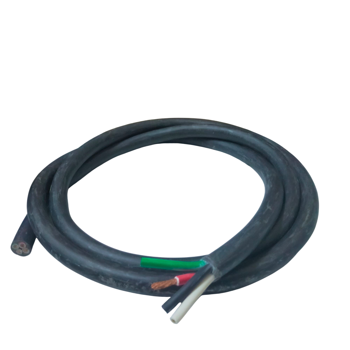 Coiled black Phelps Dodge Royal Cord 8.0mm 4C electrical wire with visible colored inner wires