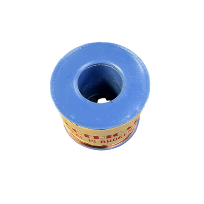Blue spool of thread with a white background