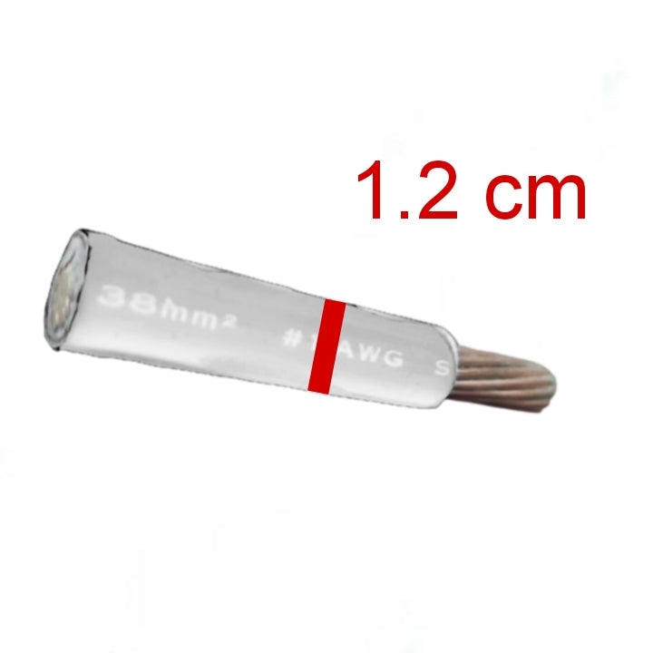 A single metal wire eye bolt with a silver-colored metal body and a bronze-colored twisted wire core, shown on a plain white background with red text overlay reading '1.2 cm'.