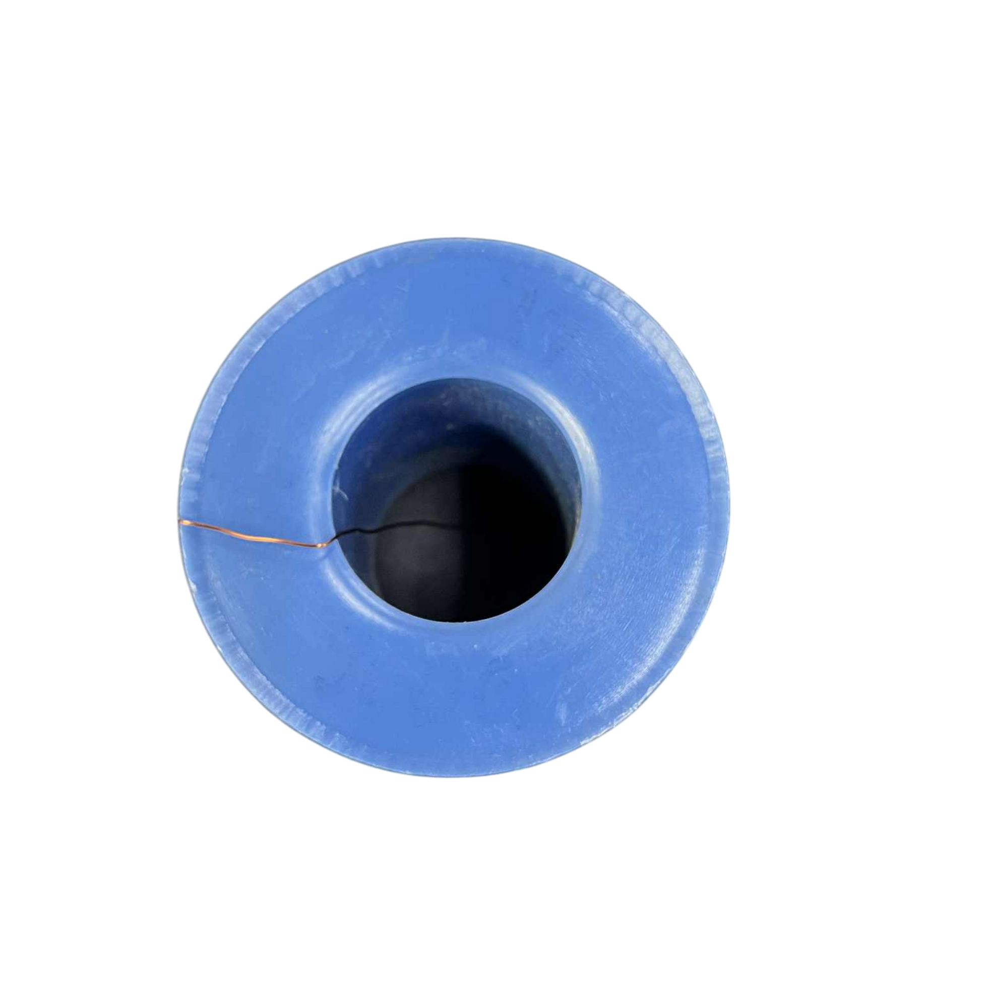 Blue spool of thread on a white background