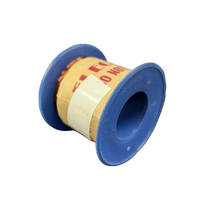 Spool of white tape with a blue plastic casing on a white background