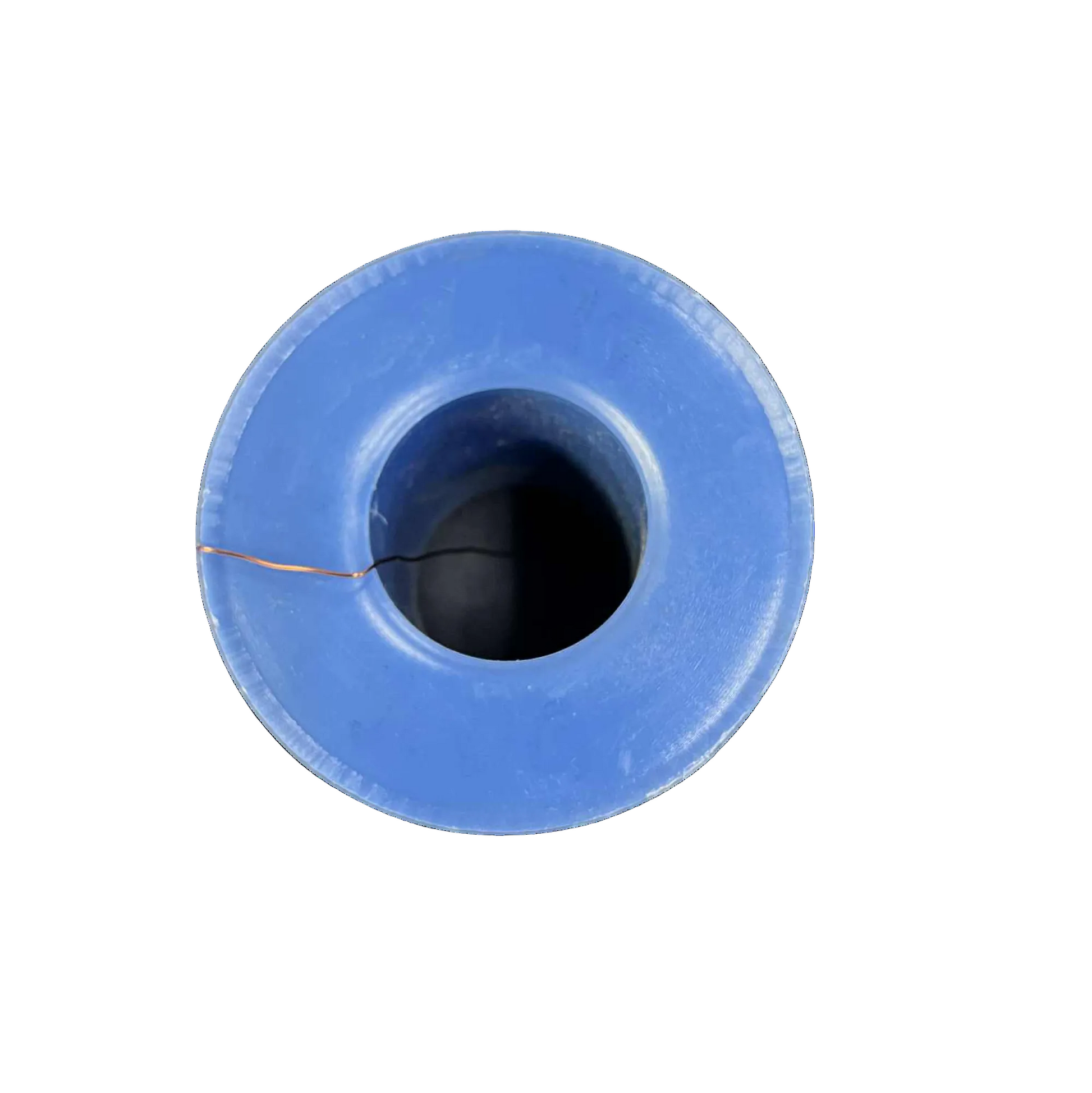 Blue spool of thread on a white background