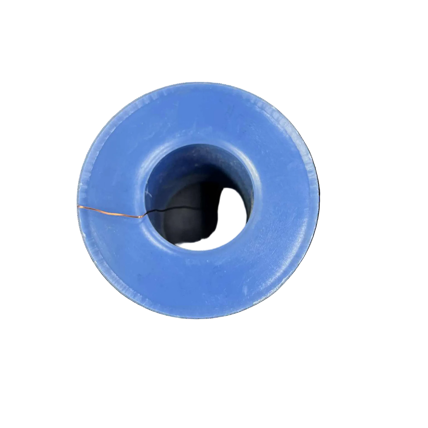 Blue spool of thread on a white background