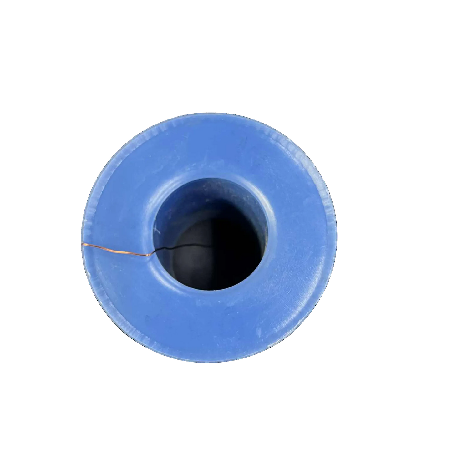 Blue spool of thread on a white background