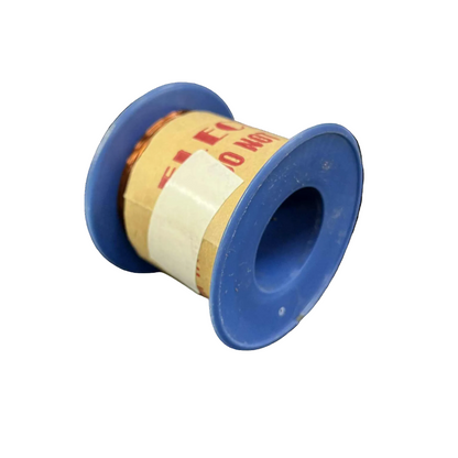 Spool of white tape with a blue plastic casing on a white background