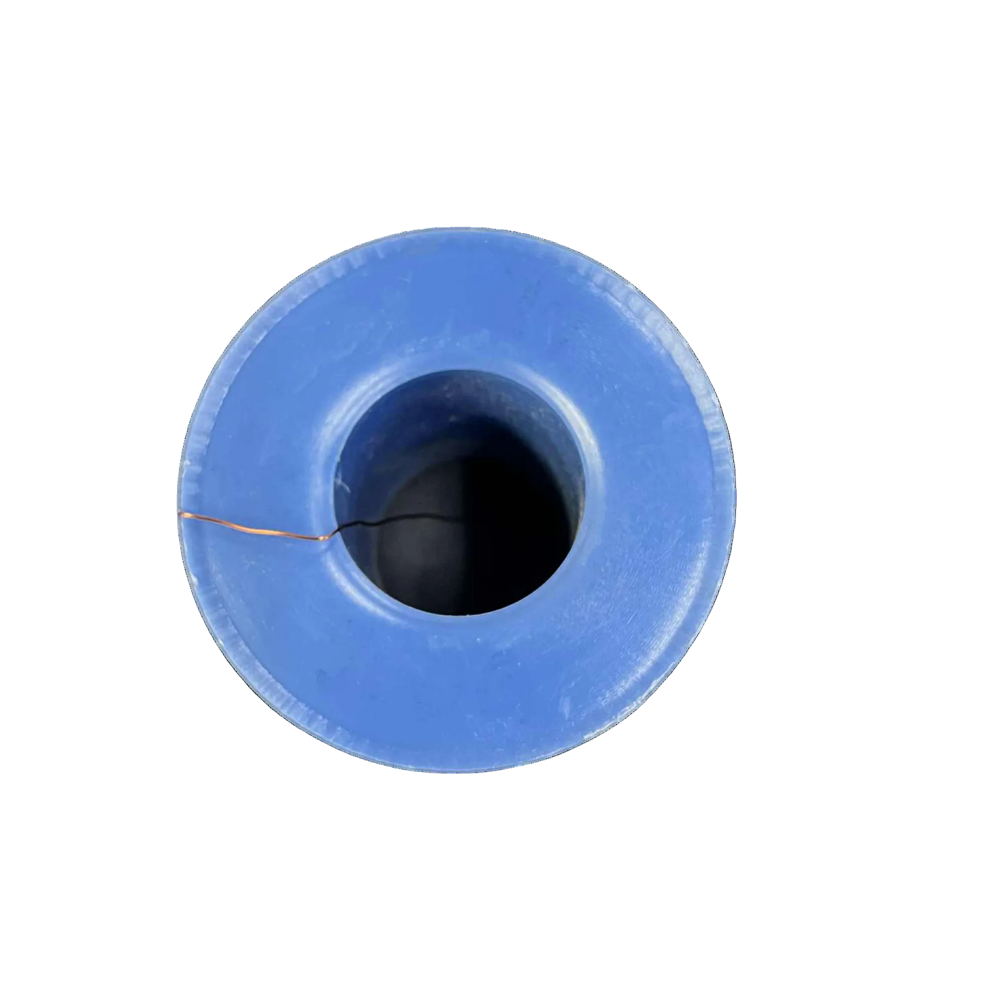 Blue spool of thread on a white background