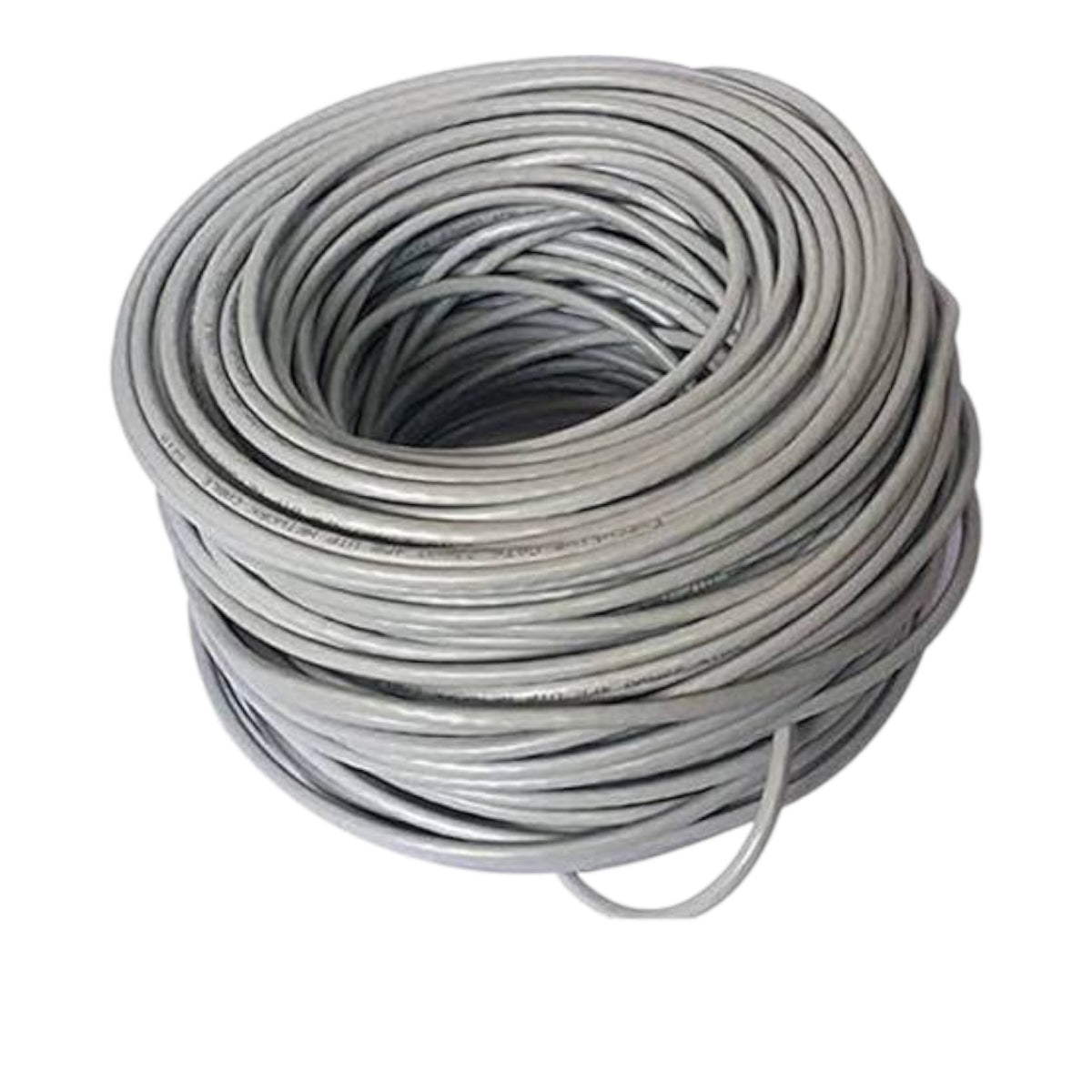 A coiled roll of light gray electrical wire or cable on a plain white background.