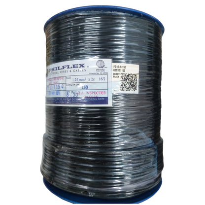 A spool of Philflex grey multi-core cable, featuring a white and blue product label with technical specifications and a QR code, set against a plain white background.