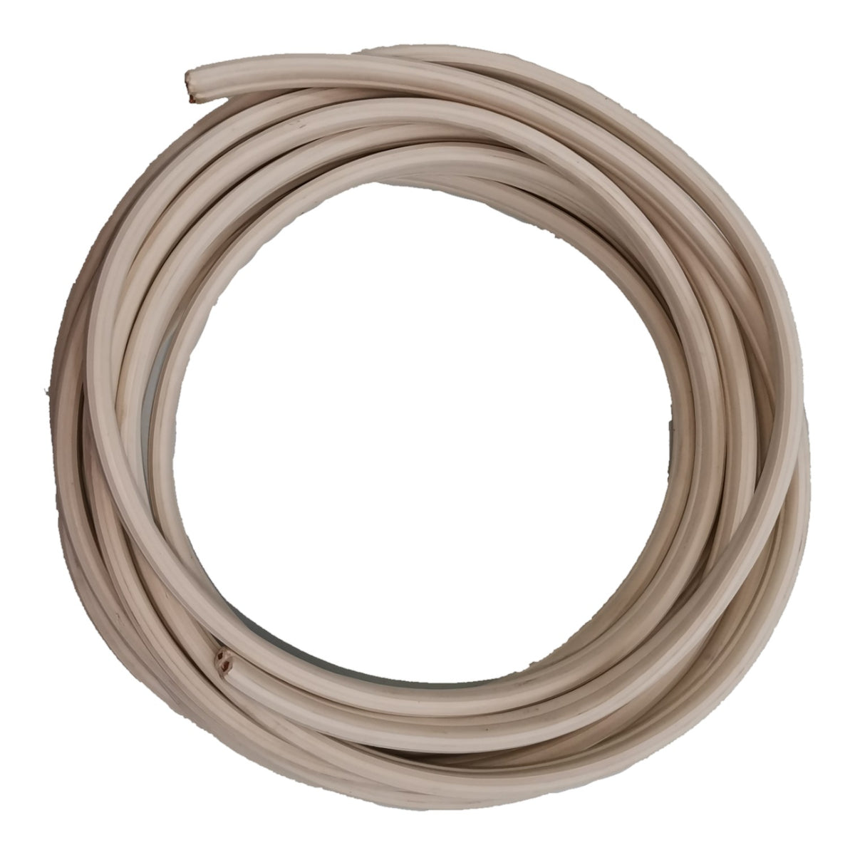 A coiled beige rubber or plastic hose/tube on a plain white background.