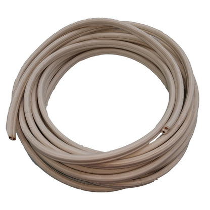 A coiled beige rubber hose or tube, photographed against a solid white background.