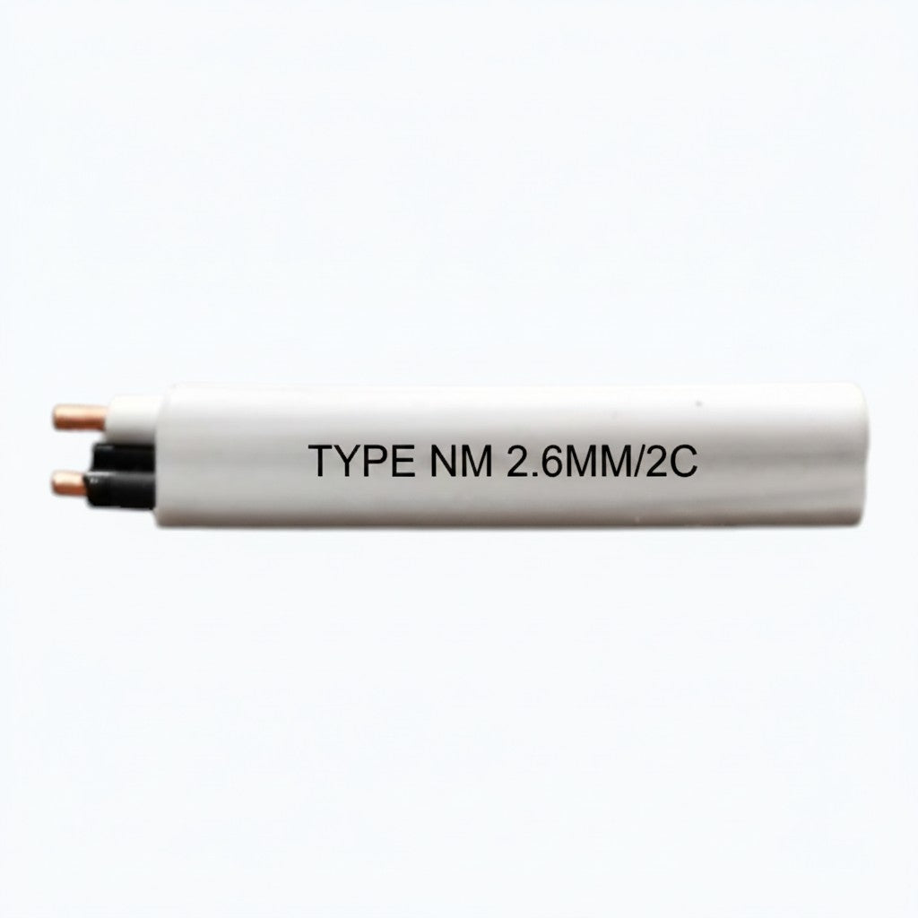 Cable with 'TYPE NM 2.6MM/2C' marking on a white background