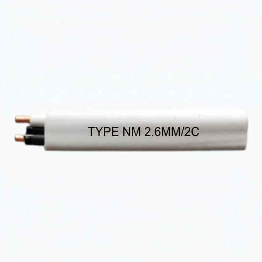 Cable with 'TYPE NM 2.6MM/2C' marking on a white background