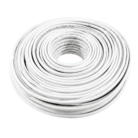 A coiled roll of white cable or wire on a plain white background.