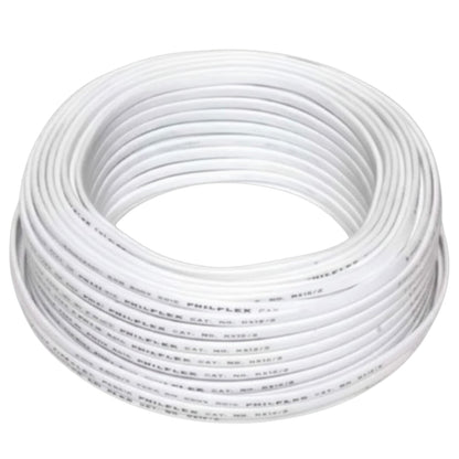A coiled roll of white PHILPLEX cable on a plain white background.