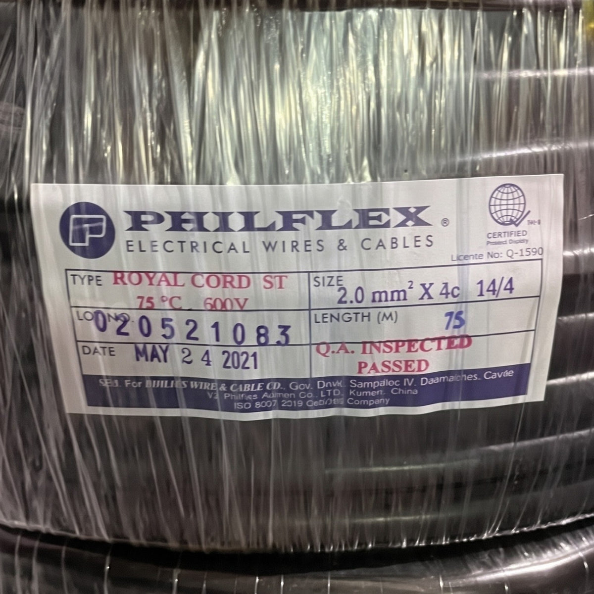 Philflex Royal Cord 2.0mm2/4C Core 600V AWG 14/4 C Power Cable Perma Cord (75mtrs/Roll) Electx Electrical Supply