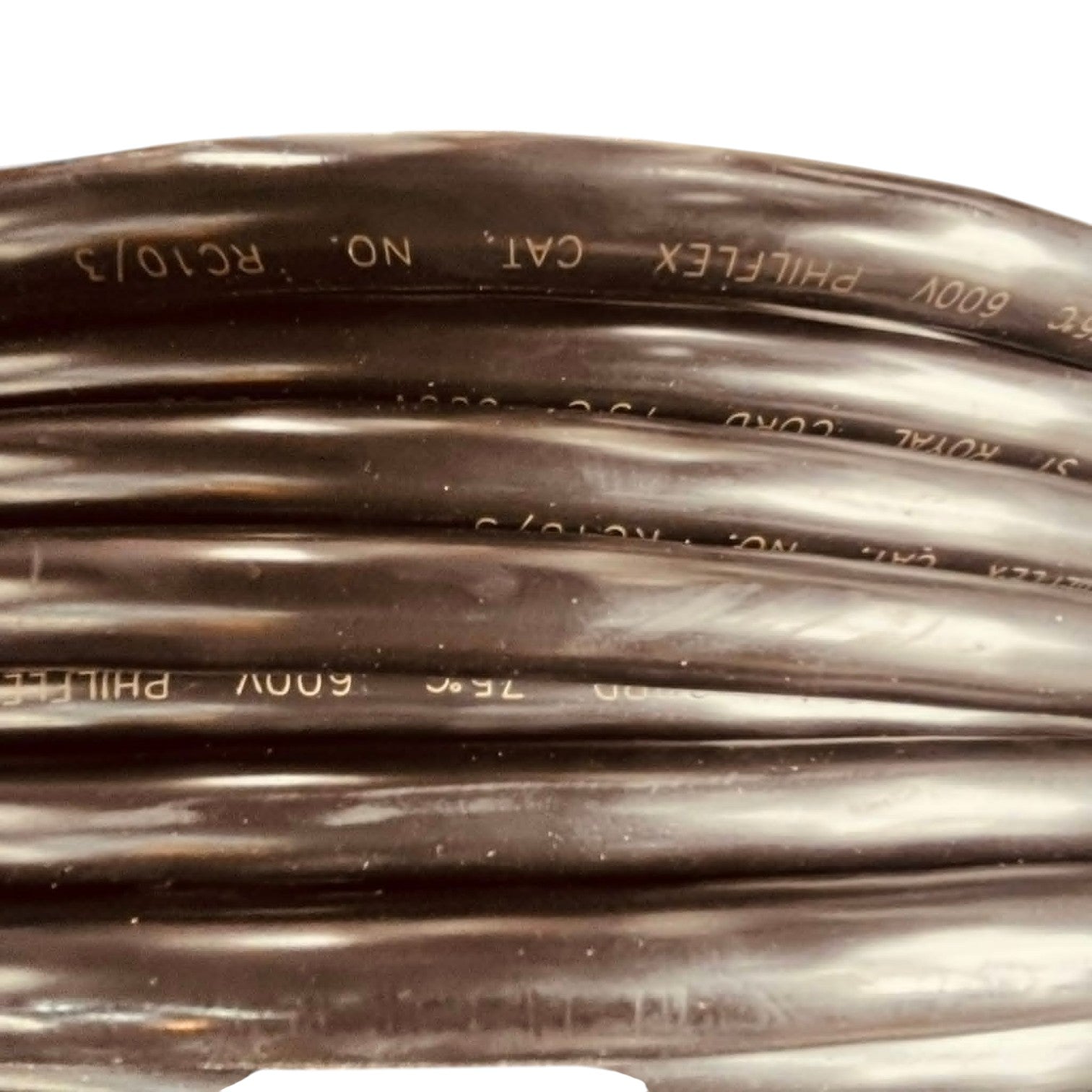 Coiled cable with 'Philflex' branding on a white background