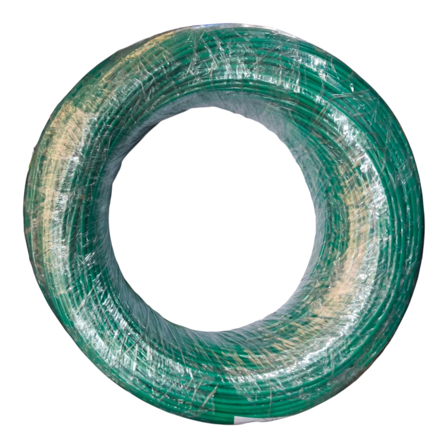 Green wire coil on a white background