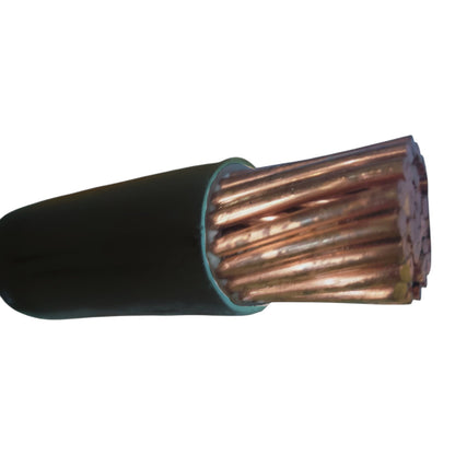 Cable with copper conductor and black insulation on a white background
