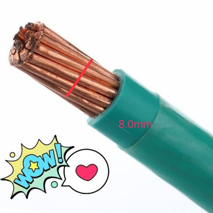 Green cable with copper core and size 8.0mm on a white background