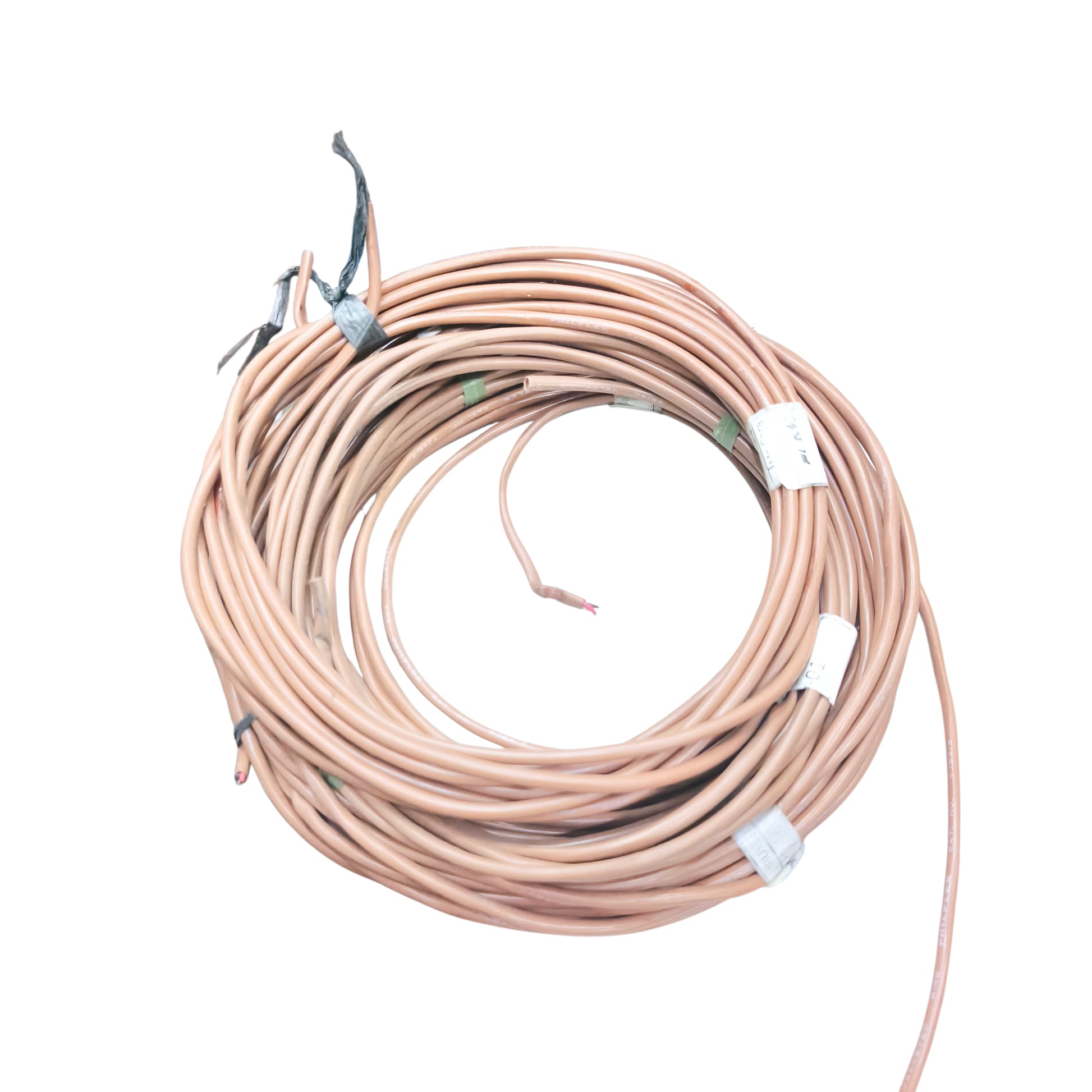 Coiled cable with connectors on a white background