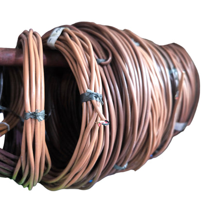 Coiled copper cable on a white background