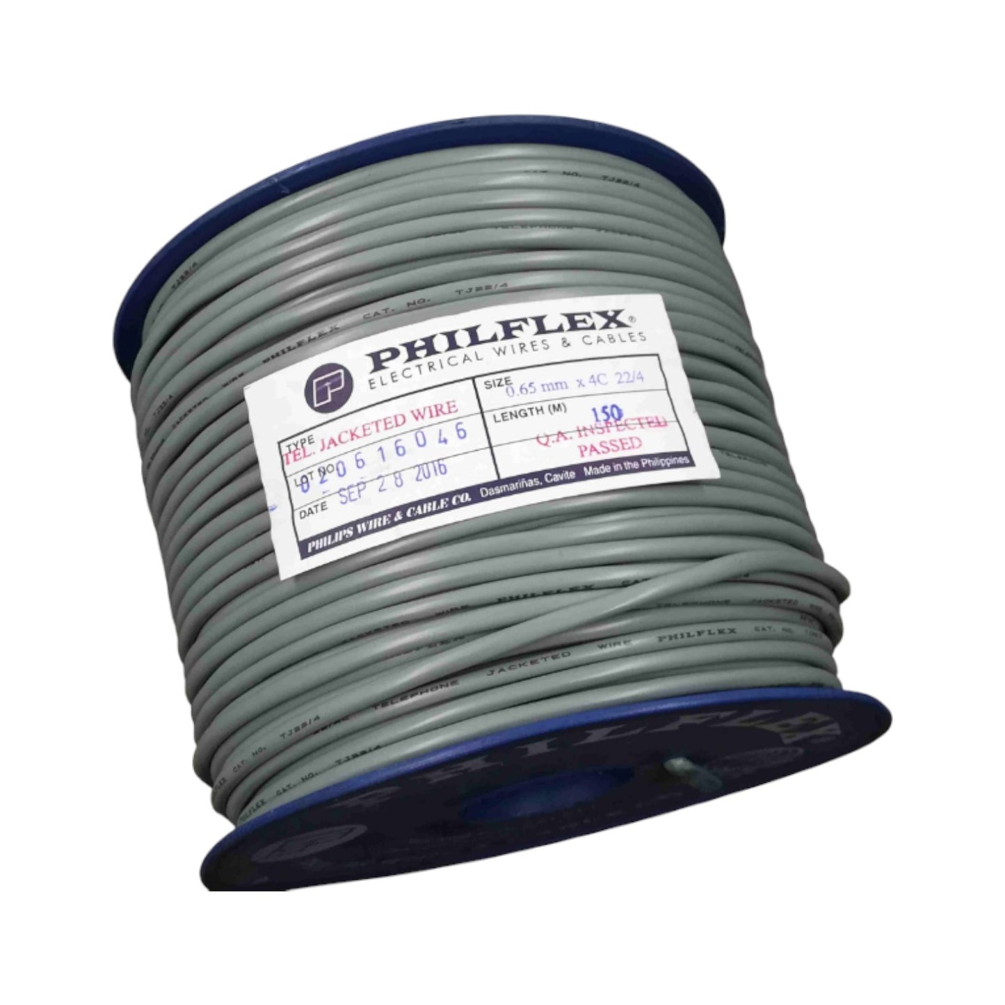 Spool of Philflex electrical wire on a white background
