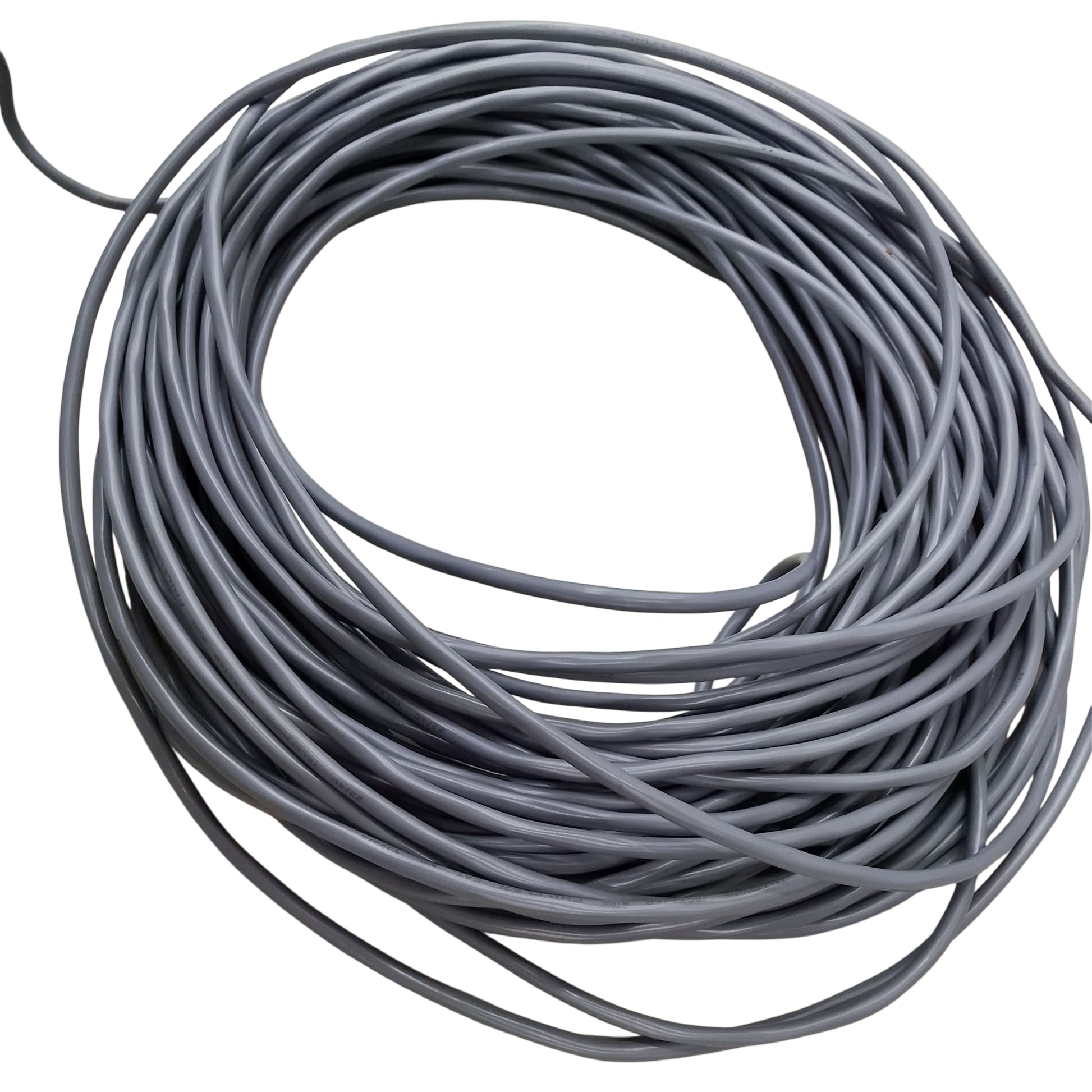 Coiled gray cable on a white background