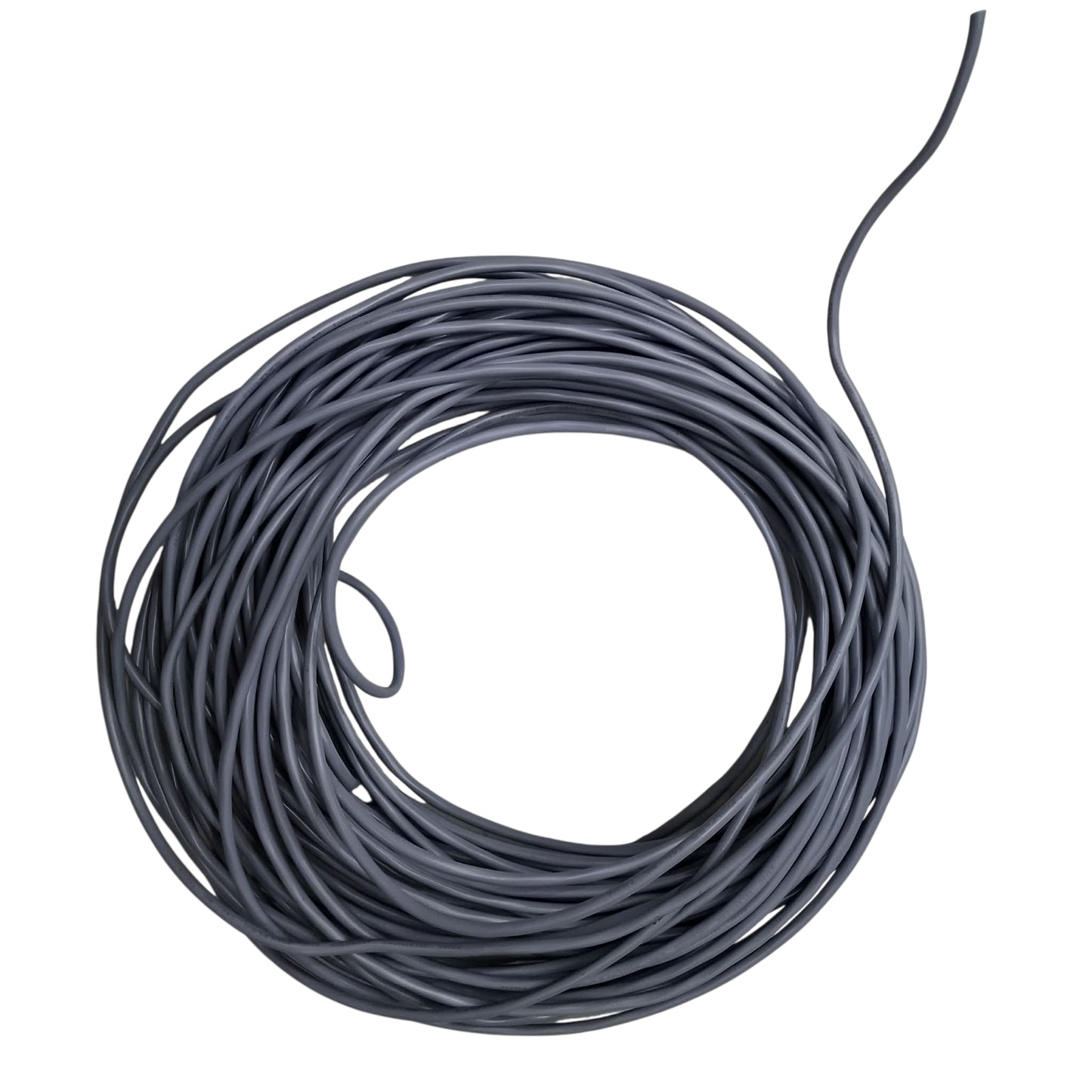 Coiled black cable on a white background