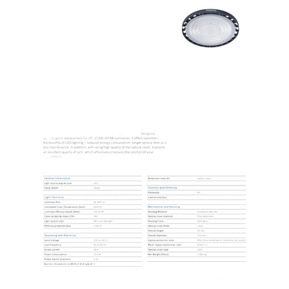 Philips 200W UFO LED High Bay Light product specifications sheet