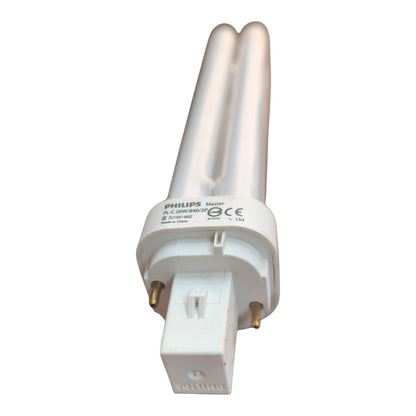 Philips fluorescent light bulb on a white background Philips 26W Pinlight Cool White 4000K GD24d-2 CFL Compact Fluorescent Lamp PLC2P26W/840 Electx Electrical Supply