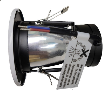 Light bulb with reflective surface and safety label on a white background