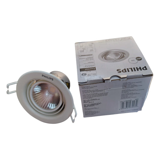 Philips LED spotlight and its packaging on a white background