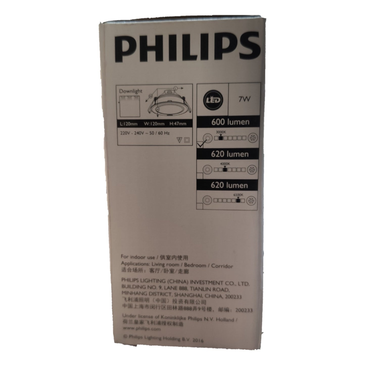 Philips LED light fixture packaging on a white background