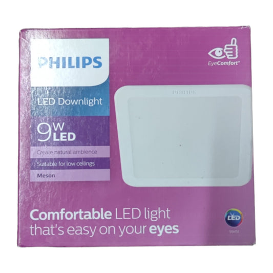 Philips LED Downlight packaging with purple background and white text