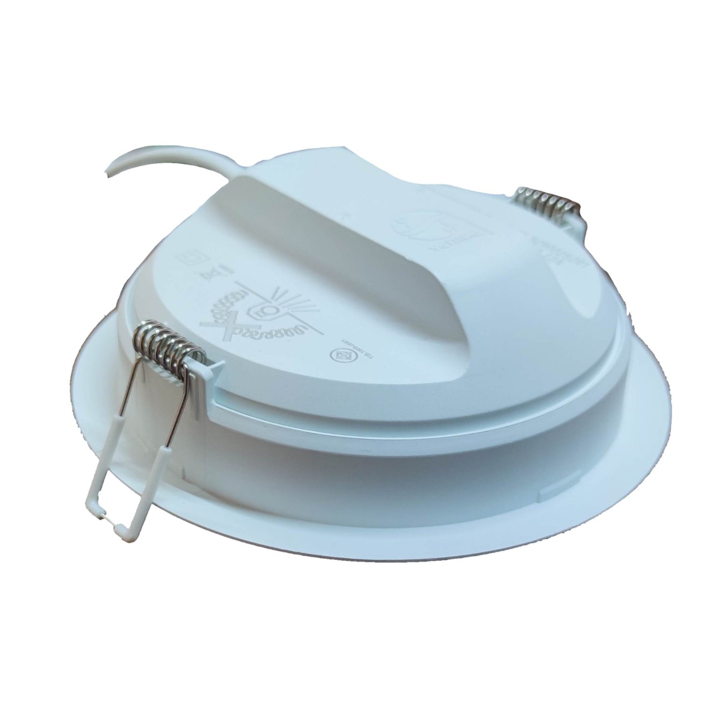White plastic component with springs on a white background
