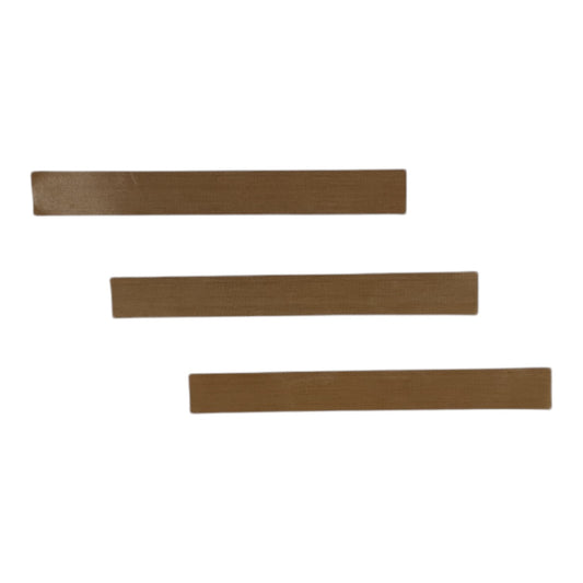 Three flat rectangular brown strips of varying lengths arranged horizontally on a plain white background.
