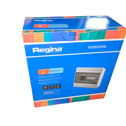 Regina 6 Ways Plastic Distribution Box with Bus Bar For Miniature Circuit Breaker Surface or Recessed Type RDB0206 Electx Electrical Supply
