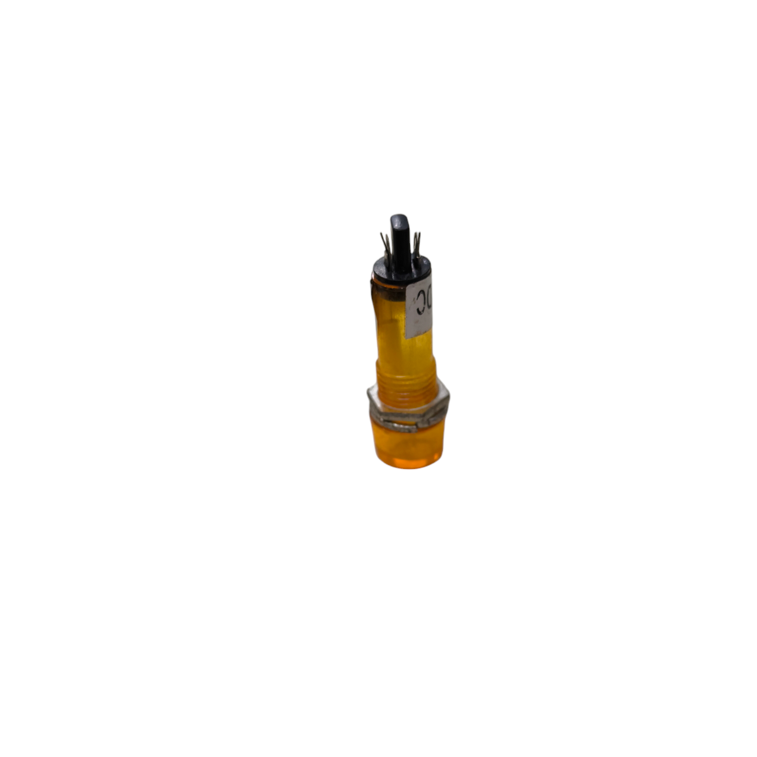Small cylindrical object with a metallic top on a white background Round Pilot Lamp 7mm Indicator Available in 12V or 220V Color Yellow Electx Electrical Supply