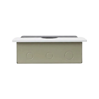 A modern rectangular wall-mounted utility box or electrical junction box in a muted sage green color, featuring a white top trim and a dark recessed slot on top, shown against a plain white background.