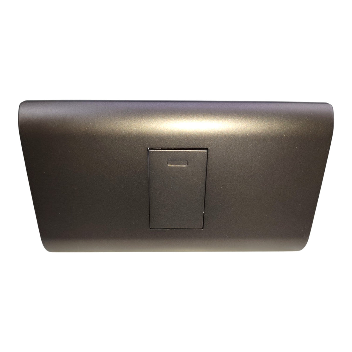 A dark gray plastic automotive interior trim piece with a central rectangular recessed panel, shown against a plain white background.